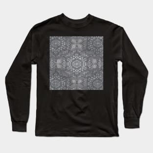 Black grey lineart doodle geometric floral mandala Long Sleeve T-Shirt